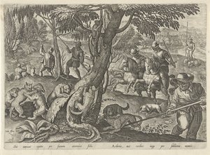 Jacht op wilde katten Jachttaferelen (título da série) Em que todo tipo de caça, caça e pesca (título da série) de Philips Galle