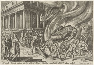 Jeú destrói o templo e a imagem de Baal The Days of Doom of the Jewish People (título da série) de Philips Galle