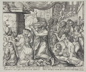 Jó sacrificando pelos pecados de seus filhos de Philips Galle