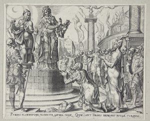 Judite exibindo a cabeça de Holofernes ao povo de Betúlia de Philips Galle