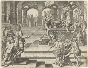 Rei Josias ordena a morte dos sacerdotes dos templos em Samaria História do Rei Josias (título da série) de Philips Galle