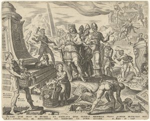 Rei Josias tem o local de sacrifício em Betel profanado História do Rei Josias (título da série) de Philips Galle