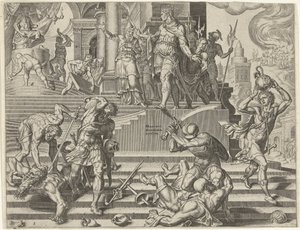 O rei Josias manda destruir o templo de Baal História do Rei Josias (título da série) de Philips Galle