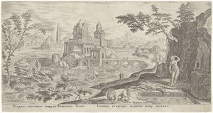Paisagem com o suicídio de Thisbe de Philips Galle