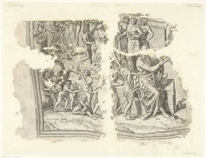 Canto inferior esquerdo de uma impressão da cena por Cebes Tabula Cebetis Carta Vitae (título original) de Philips Galle