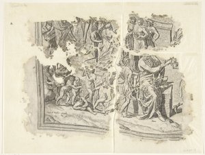 Canto inferior esquerdo de uma impressão da cena por Cebes Tabula Cebetis Carta Vitae (título original) de Philips Galle