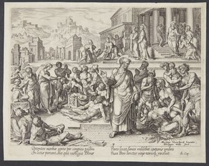Petrus curando os doentes com sua sombra de Philips Galle