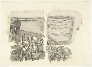 Canto superior direito de uma impressão da cena de Cebes
Tabula Cebetis Carta Vitae (título sobre o objecto) de Philips Galle
