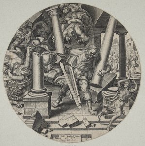 Sansão destruindo o templo dos filisteus de Philips Galle