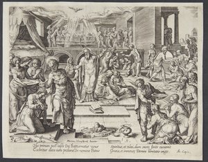 Os apóstolos batizando em Jerusalém de Philips Galle