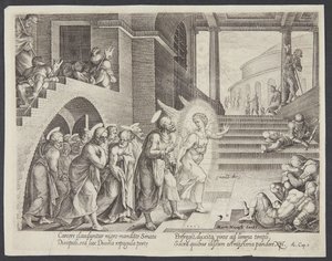 O anjo libertando os apóstolos da prisão de Philips Galle