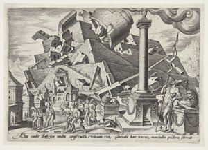 A destruição da Torre de Babel e a dispersão dos povos de Philips Galle