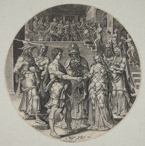 O casamento de Sansão e a mulher filistéia de Philips Galle