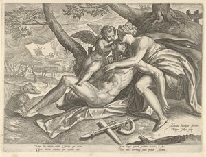 Vênus lamenta a morte de Adonis A História de Adonis (título da série) de Philips Galle