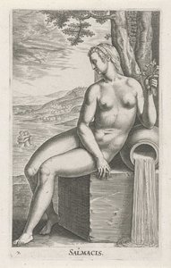 Ninfa da água Salmacis Salmacis (título no objeto) Stroom en waternimfen (título da série) Ninfas Oceanitid, ephidrid potamidus naiads (título da série) de Philips Galle