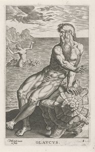 Deus do mar Glaucus
Glavcvs (título sobre o objecto)
Deuses do rio e do mar (título da série)
Semideorum Marinorum amnicorumque sigillariae imagines perelegantes (título da série) de Philips Galle