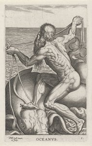 Deus do mar Oceanus
Oceanvs (título sobre o objecto)
Deuses do rio e do mar (título da série)
Semideorum Marinorum amnicorumque sigillariae imagines perelegantes (título da série) de Philips Galle