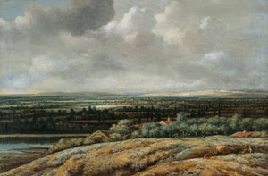 Paisagem panorâmica com uma cidade em fundo de Philips Koninck