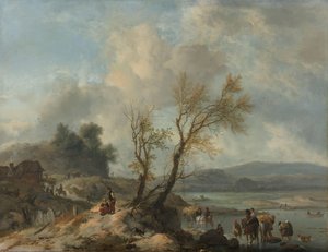 Paisagem com caminho arenoso junto a um rio de Philips Wouwerman