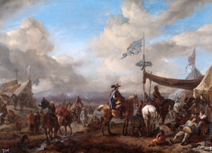 Cena de acampamento com Corneteiro e Estante de ferrador (óleo sobre tela)