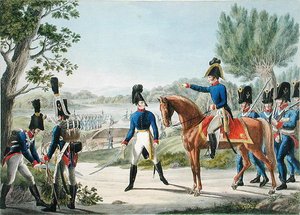 Os novos Pontoneiros Reais Imperiais Austríacos depois das Guerras Napoleónicas, c.1820 (cor litho) de Phillip von (after) Stubenrauch