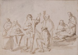 Camponeses em uma taberna, c.1662 (caneta e tinta com a lavagem no papel)