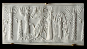 Civilização fenícia: deus da água diz selo de "O nascimento da Primavera". 2200 AC. De Tello. Museu do Louvre de Paris.