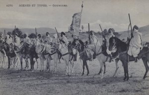 Goumiers marroquinos, soldados muçulmanos que serviram sob o Exército Francês de África (foto a p/b)