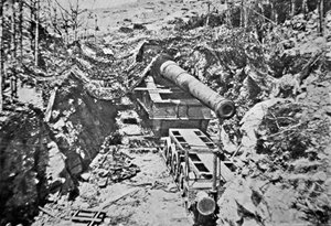 Big Bertha, uma das várias armas alemãs gigantes montadas na linha férrea durante a Primeira Guerra Mundial. de Photographer German