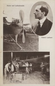 O aviador francês Hubert Latham e seu avião (foto a p/b) de Photographer German
