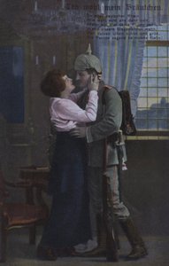 Soldado alemão despedindo-se da mulher antes de ir para a guerra (foto colorida) de Photographer German