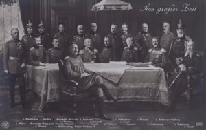 Kaiser Wilhelm II da Alemanha com altos comandantes militares alemães (foto a p/b) de Photographer German