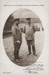 Kaiser Wilhelm II com o Marechal de Campo Paul von Hindenburg, comandante do exército alemão, Posen, Primeira Guerra Mundial de Photographer German