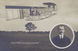 Orville Wright pilotando seu avião em Berlim, agosto de Photographer German