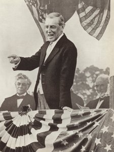 O Presidente dos EUA Woodrow Wilson, a força motriz por detrás da criação da Liga das Nações, que no entanto não conseguiu persuadir o seu país a aderir à organização (foto a p/b) de Photographer German