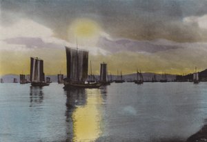 Japão, c.1912: Pôr-do-sol, costa de Akashi (foto) de Photographer Japanese