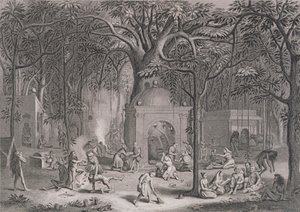 Fakirs Hindu Praticando seus Ritos Supersticiosos, gravados por Bell, de World Religion, publicado por A. Fullarton & Co. de Picart
