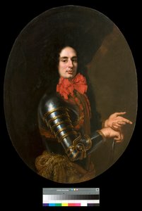 Retrato de um cavalheiro com armadura e lenço vermelho Pintura de Pier Francesco Cittadini (1616-1681) Século XVII Coleção particular