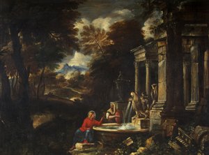 Cristo e a Mulher de Samaria (óleo sobre tela) de Pier Francesco Mola