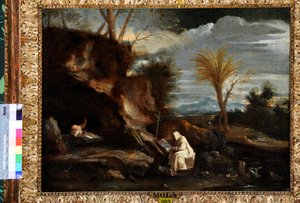 Paisagem com Dois Monges Carthusianos (óleo sobre tela) de Pier Francesco Mola