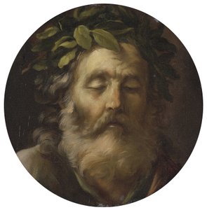 Retrato do poeta Homero par Mola, Pier Francesco (1612-1666). Óleo sobre madeira, tamanho : D 38,7, , Colecção Privada de Pier Francesco Mola