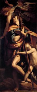Santo Roch O santo carrega o bubão da peste na perna. Pintura de Francesco Mazzucchelli dit il Morazzone (1573-1626) 1610-1615 Dim. 240x100 cm Milão, Civiche Raccolte del Castello Sforzesco