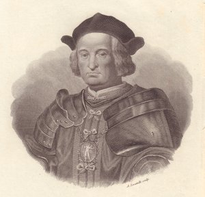 Retrato do líder militar e político italiano Gian Giacomo Trivulzio (1440-1518), gravura em cobre da Locatelli de Blaise Nicolas Le Sueur