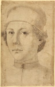 Retrato, jovem, homem, cabeça, ombros, desgastar, boné de Piero del Pollaiolo