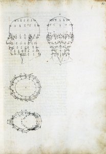 Construção e projecção geométrica da cabeça, página de De Prospectiva pingendi (On Perspective of painting), de Piero della Francesca (ca. 1415-1492), Itália de Piero della Francesca