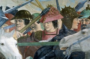 Detalhe de A Lenda da Verdadeira Cruz mostrando a Batalha de Heraclius I de Bizâncio contra o Chosroes II, de Piero della Francesca de Piero della Francesca