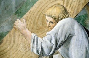 Detalhe de A Lenda da Verdadeira Cruz mostrando o transporte da Madeira Sagrada, de Piero della Francesca de Piero della Francesca