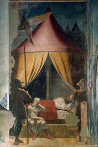 História da Cruz Verdadeira. O sonho de Constantino. (fresco, entre 1459-1466) de Piero della Francesca