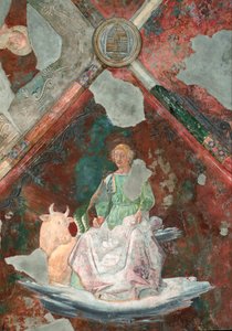 São Lucas. Detalhe de um afresco atribuído a Piero della Francesca (1410/1420-1492). Capela de São Michele. Basílica de Santa Maria Maggiore (Santa Maria Maior), Roma. de Piero della Francesca