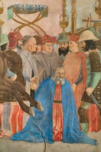 A batalha de Heráclio e Chosroes, pormenor das Histórias da Verdadeira Cruz: execução do rei Chosroes (fresco) de Piero della Francesca